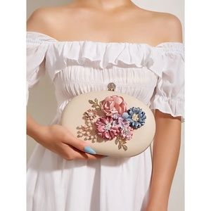 Stylish Classic Clutch with, Faux Leather Shoulder Bag With Chain And Flowers